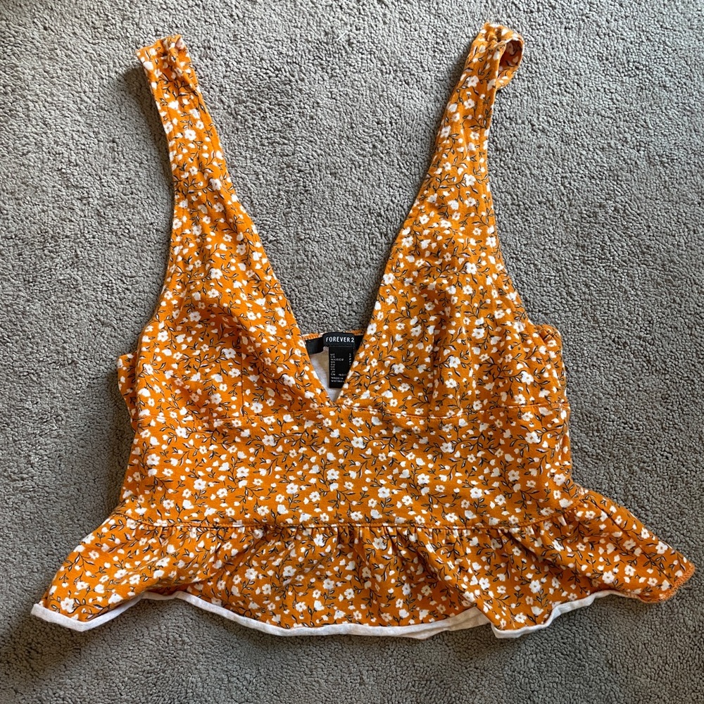 Forever 21 Mustard Floral Tank Top